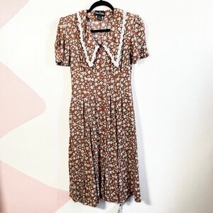 Vintage Jamie Brooke Floral Button Front Dress Cottagecore Peter Pan Collar 90s